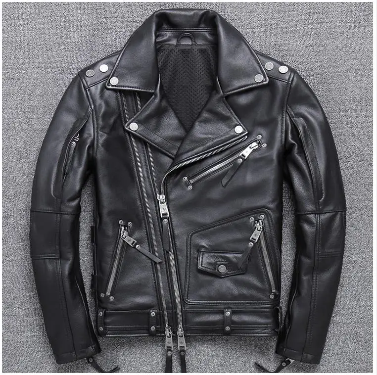 YR!Free shipping.Heavy pro Moto biker genuine leather coat.Brand new men thick cowhide jacket.quality rider leather clothes