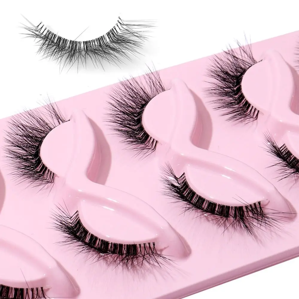 5 Pair 3D L Curl False Eyelashes Full Strip Oblique Cat Eye Fake Lashes Long Winged Eye Tail Lengthening Faux Mink Lashes