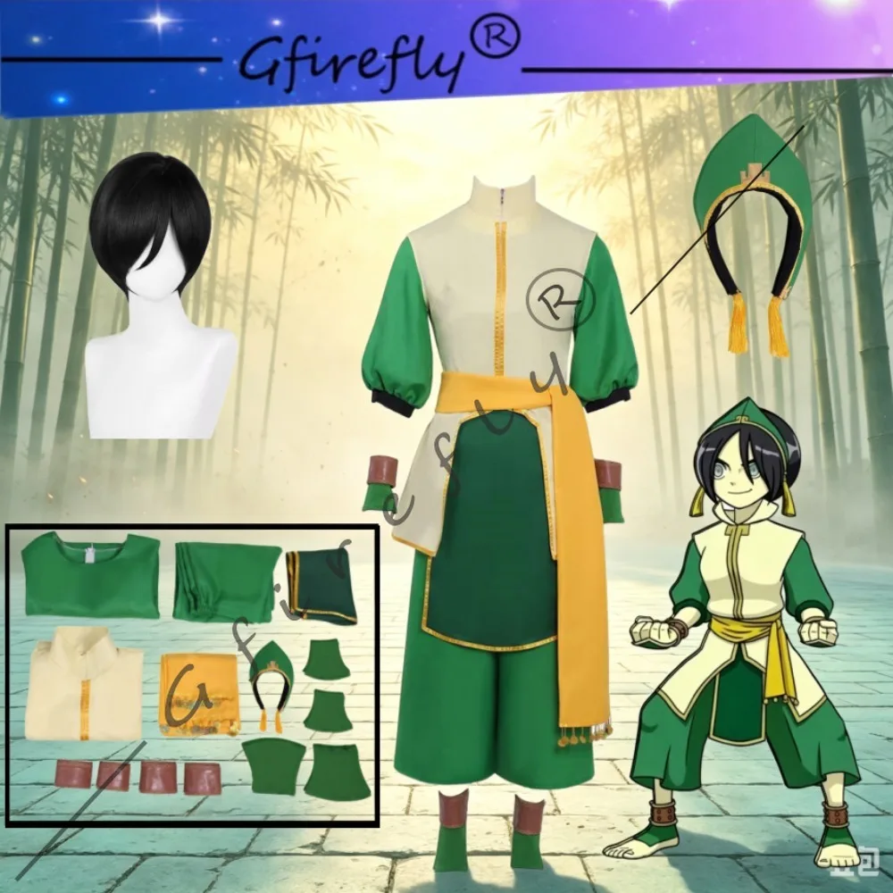 2026 La Légende de Korra Toph Beifong Costume de Cosplay Complet avec Chapeau et Accessoires Tenue de Personnage d'Anime pour Jeu de Rôle Comic-Con