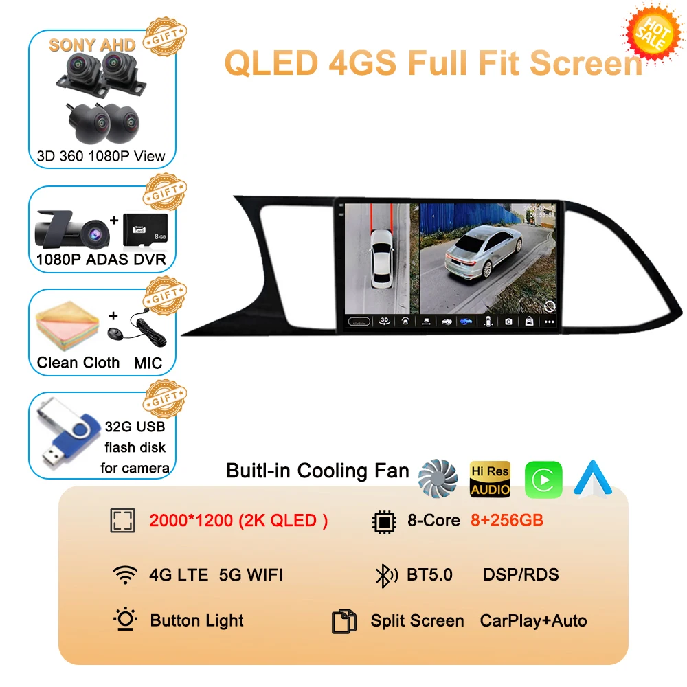 Auto radio Android 16 Carplay Auto voor Seat Leon 3 MK3 2012-2020 GPS Navigatie 4G WIFI Multimedia Videospeler Stereo 360 Camera