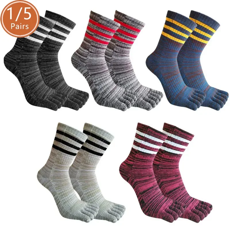 

Набор из 5 пар мужских спортивных хлопковых носков с пятью пальцами, в полоску, компрессионные, винтажные, влагоотводящие, для активного отдыха, велоспорта, короткие, для студентов