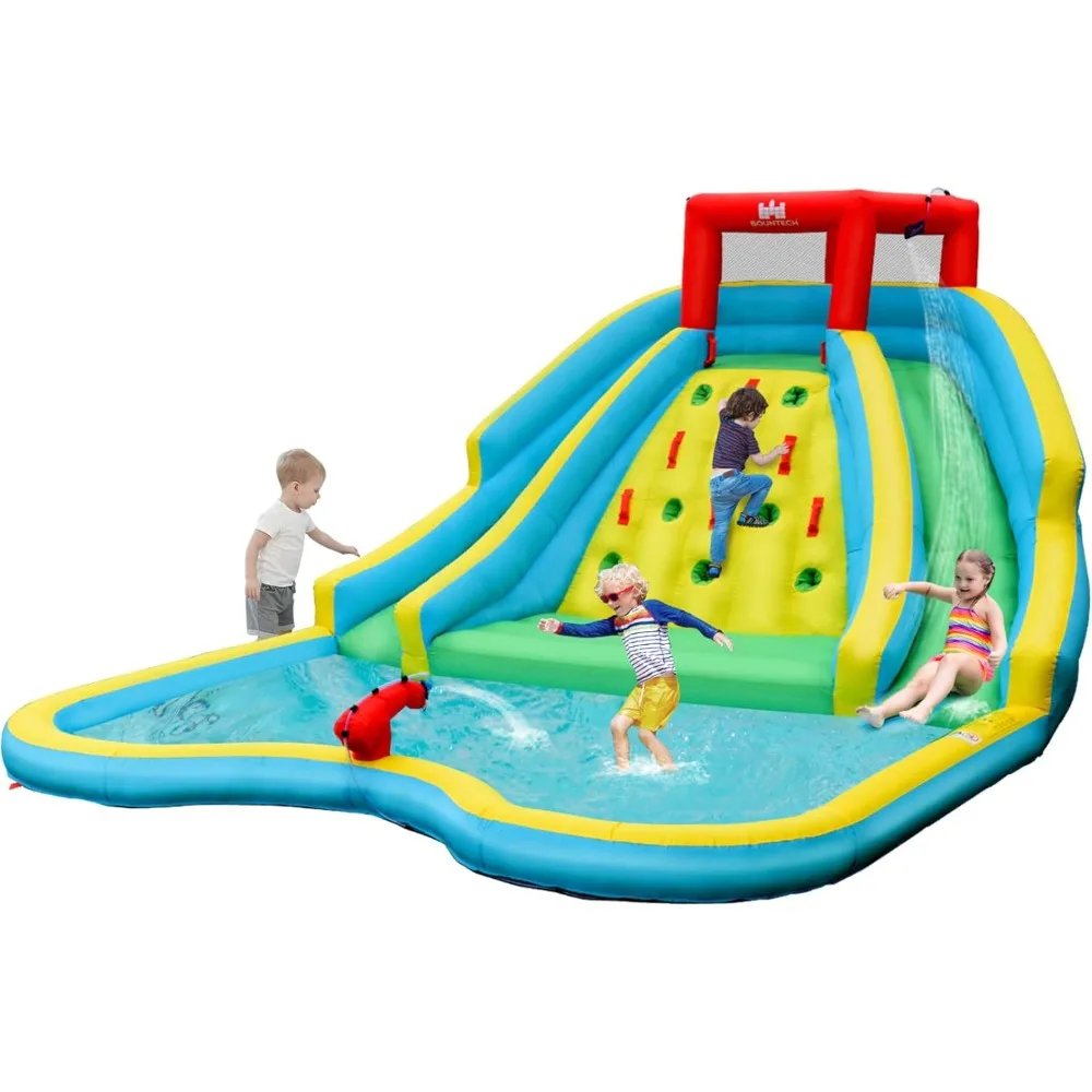 

Inflatable Water Slide Park, Mega Waterslide for Outdoor w/Dual Slides for Racing Fun, Heavy Climbing Wall