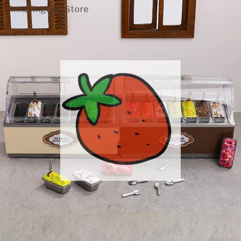 مجموعة لعب خزانة الآيس كريم للأطفال 1/12 بيت الدمى المصغر - مجموعة ألعاب المطبخ المحاكاة للحلوى