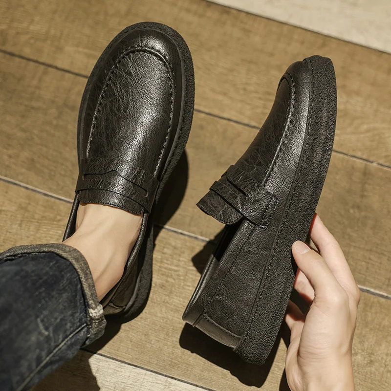 

Модные кожаные лоферы, брендовая обувь с прошитой нитью, удобная мужская повседневная обувь без шнуровки для вечеринок, нескользящая обувь для вождения на мягкой подошве