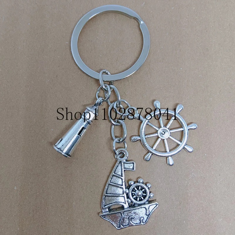 Hot Selling Fashion Jewelry Alloy Pendant Keychain Rudder Sea Ship Exquisite Classic Gift