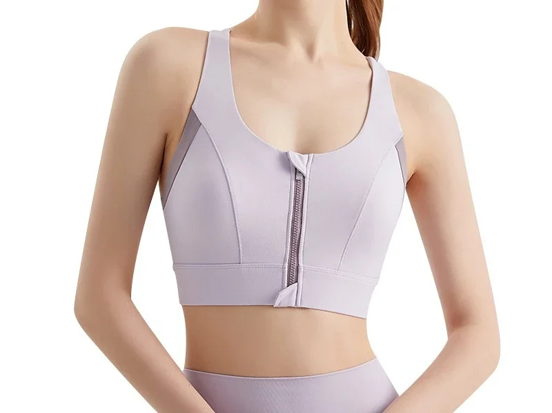 Weiman Front Zipper Sports Bra Integrated Cup Gathered Shockproof Antibacterial High Support Women Sports Vest