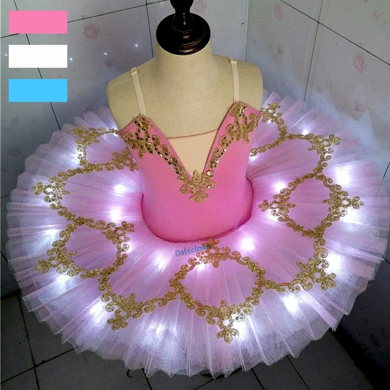 Girls Led Light Professional Ballet Tutu Glow Ballerina Ballet Dress Kids Adult Luminous Birthday Party Dance Costume Dancewear