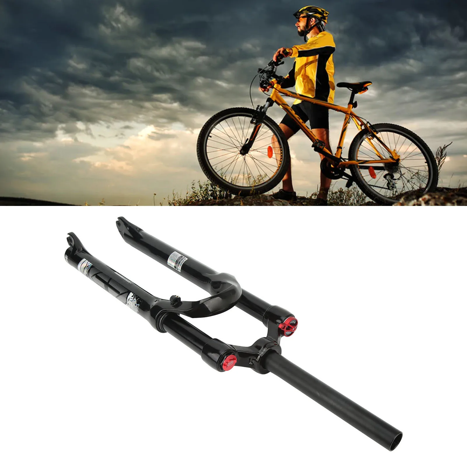 26 Inch Bike Suspension Fork Mountain Bike Front Fork Straight Steerer Manual Lockout Black Tube