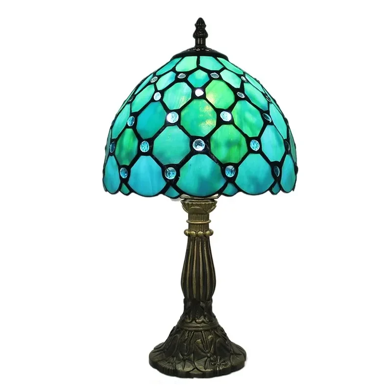 8-inch Tiffany Stained Glass Night Light European Art Resin Ornaments Living Room Decoration Tiffany Shell Desk Table Lamp