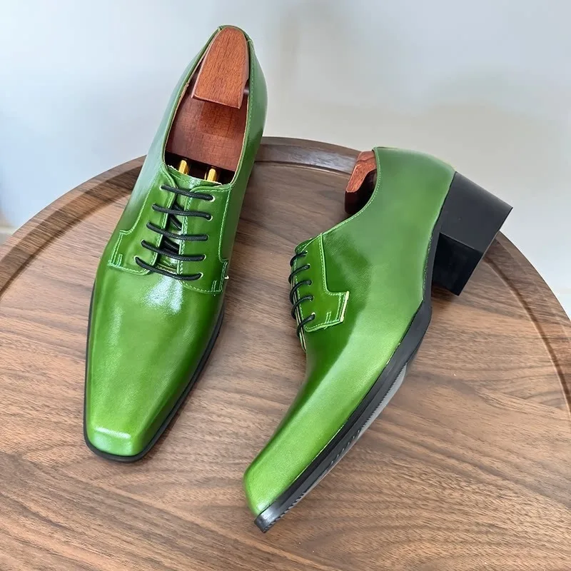 

Мужские дизайнерские туфли класса люкс из натуральной кожи, модные, с квадратным носком, дерби, на высоком каблуке, увеличивающие рост, для торжественных случаев