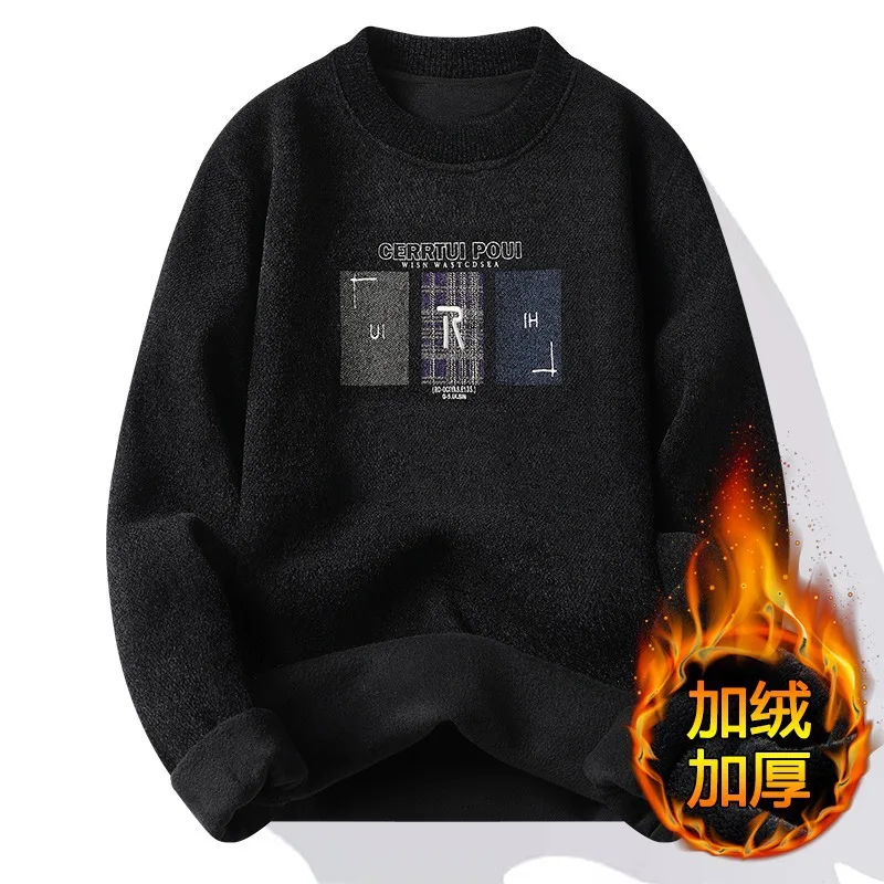 Maglione da uomo ampio e caldo con scollo tondo, maglia lavorata a maglia, adatto per l'autunno e l'inverno, maglione da uomo in stile coreano