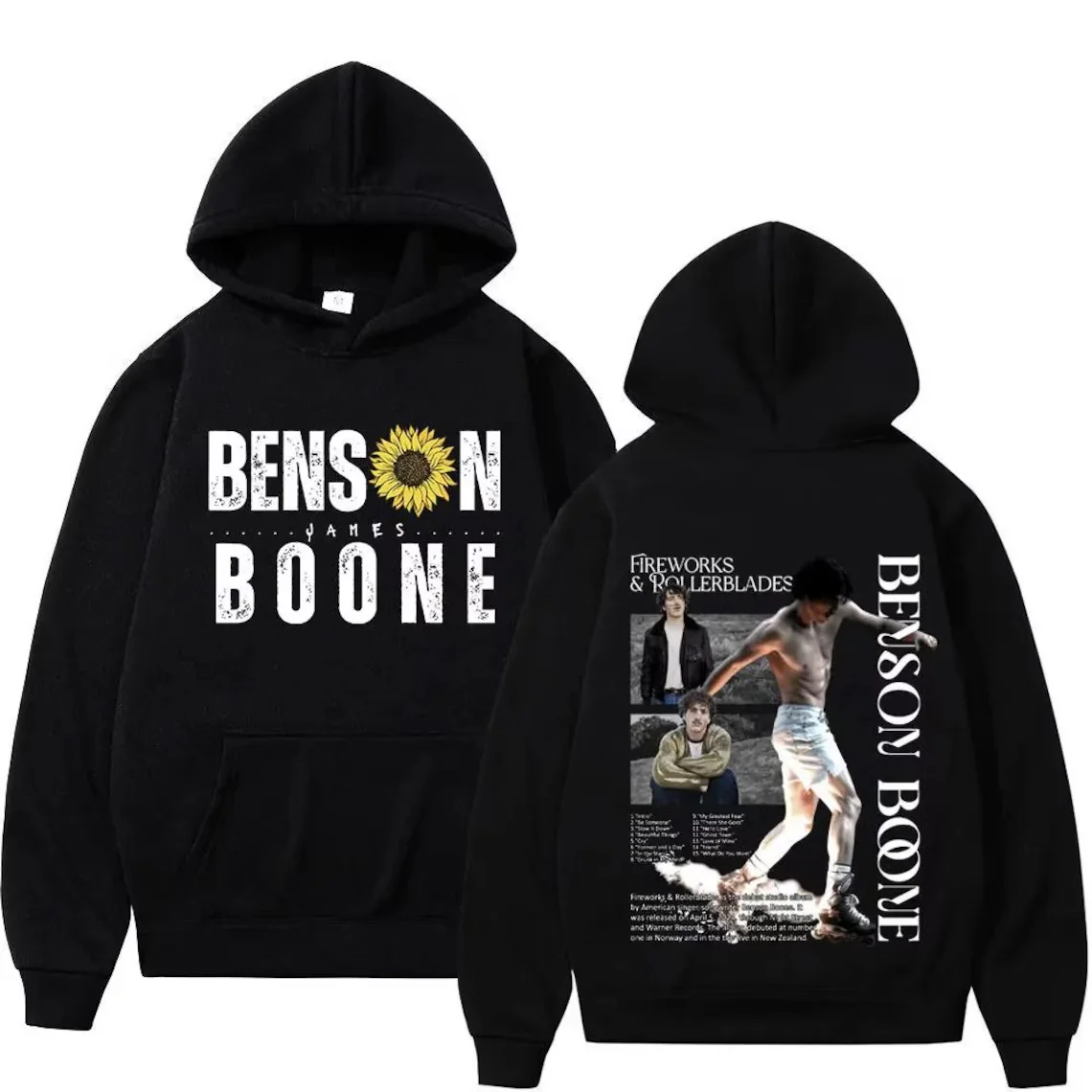 Benson Boone Hoodie Musician Merch Hoodie Sunflower Design Fireworks Rollerblades Tour Hoodie 2024 Tour Sweatshirt