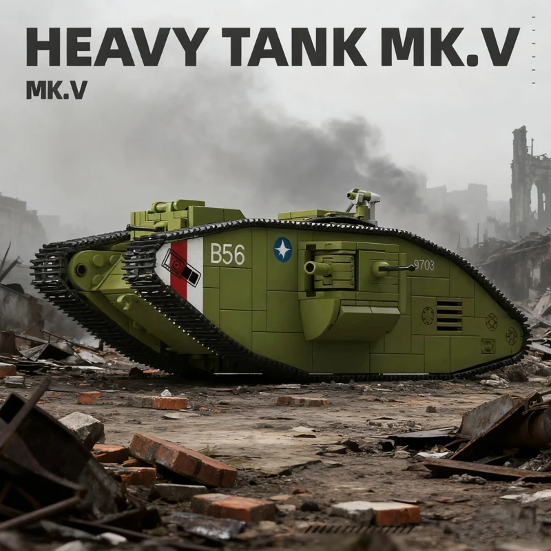 900PCS World War I Heavy Tank MK.V,Ww1 Military Army Vehicle Building Blocks DIY Toys Christmas Birthday Gift