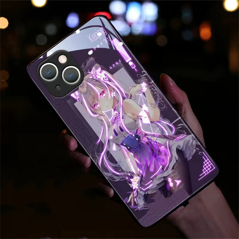 For iPhone 16 15 14 13 12 11 Pro Max XR XS Mini SE2020 7 8 Plus Luminous LED Flash Light Up Phone Case Back Cover Genshin Impact