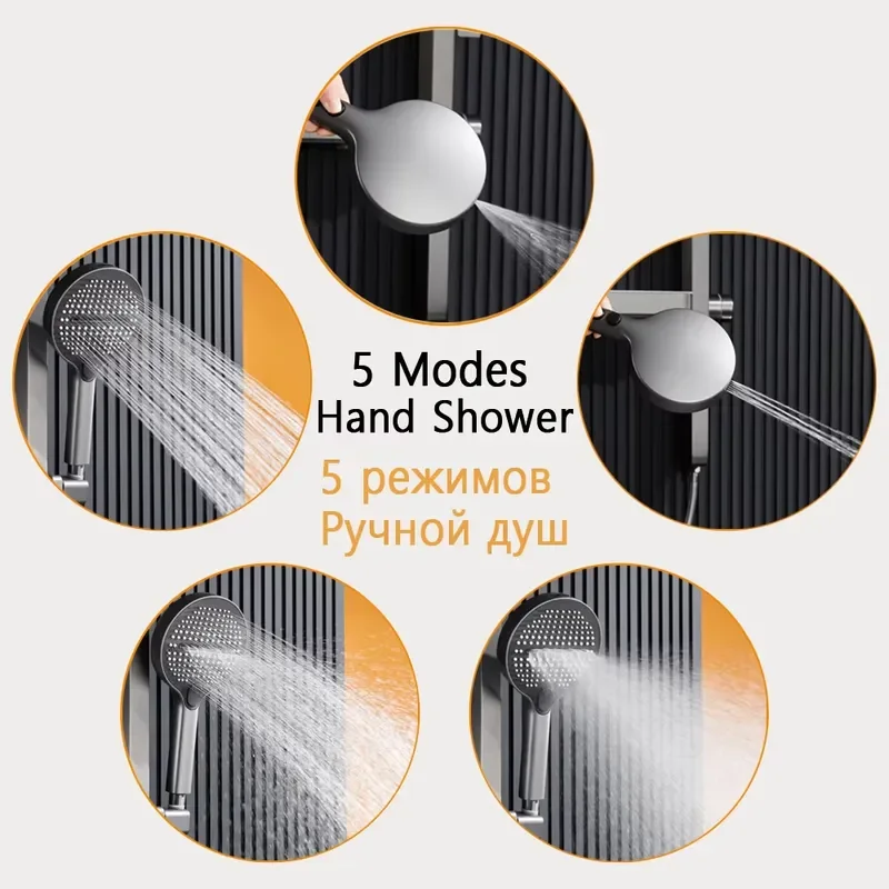 Modern Smart LED Rainfall Shower Set Concrete Mixer Valve Digital Display Temperature Control Bathroom Fixture With Shelf view 4