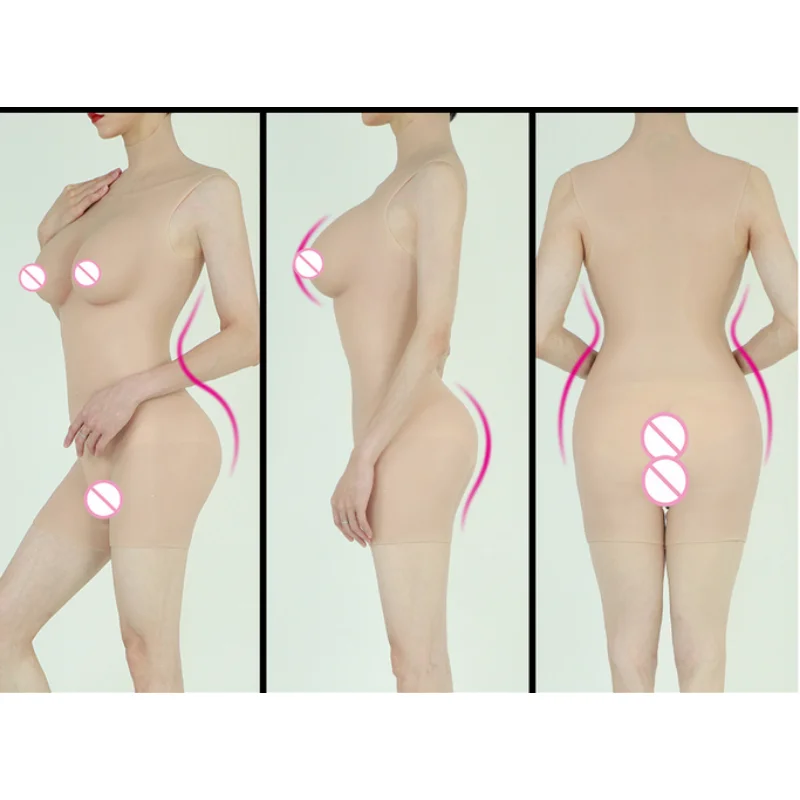 One Piece Clothing CD Crossdress Fake Breast Set C Cup Half Body One Piece Clothing Body Shapers