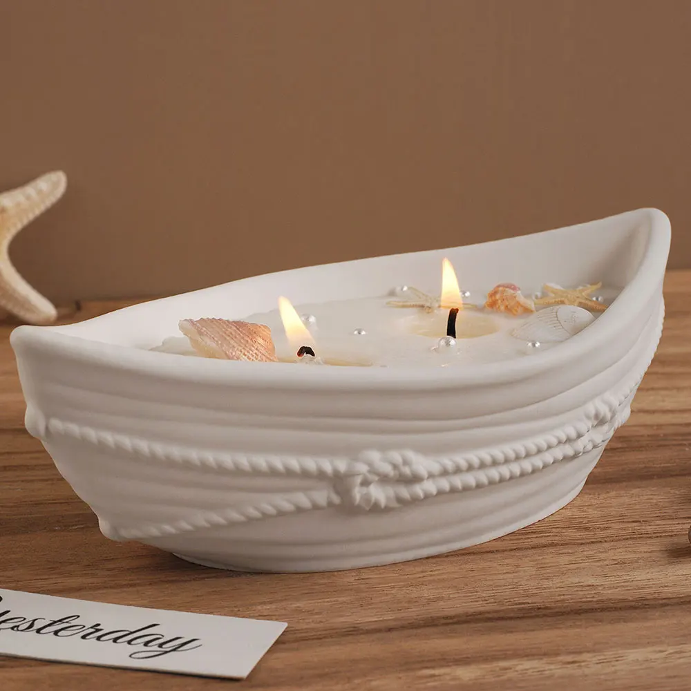 Boat Candle Cup Cement Silicone Mold Storage Bowl Tray Candle Boat Aromatherapy Plaster Resin Concrete Flower Pot Casting Mould