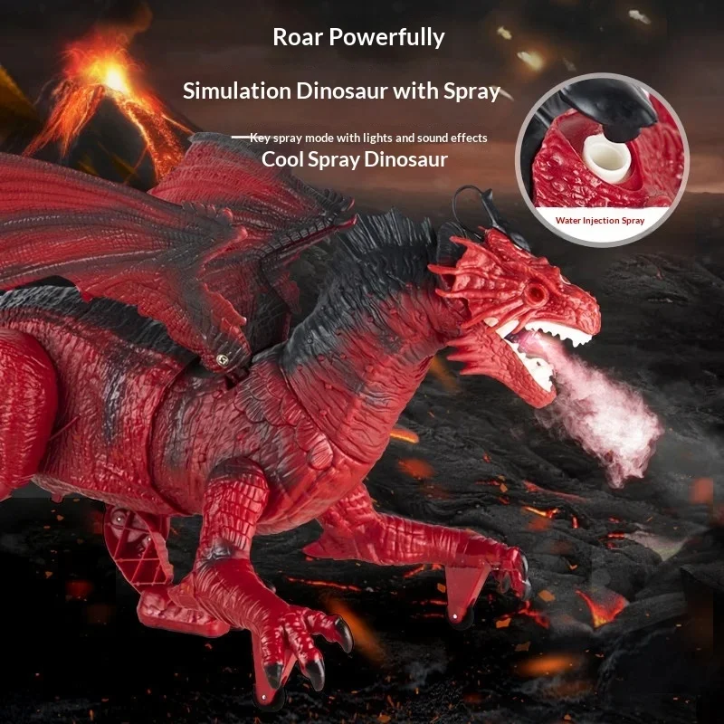 Hot Remote Control Dragon Large Size Electric Spray Mist Jurassic Fire Dragon Simulation Model With Led Light And Sound