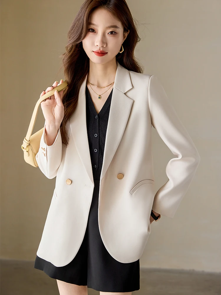 Jaqueta casual monocromática de manga comprida feminina, blazer feminino, amarelo, preto, damasco, fêmea, outono, inverno