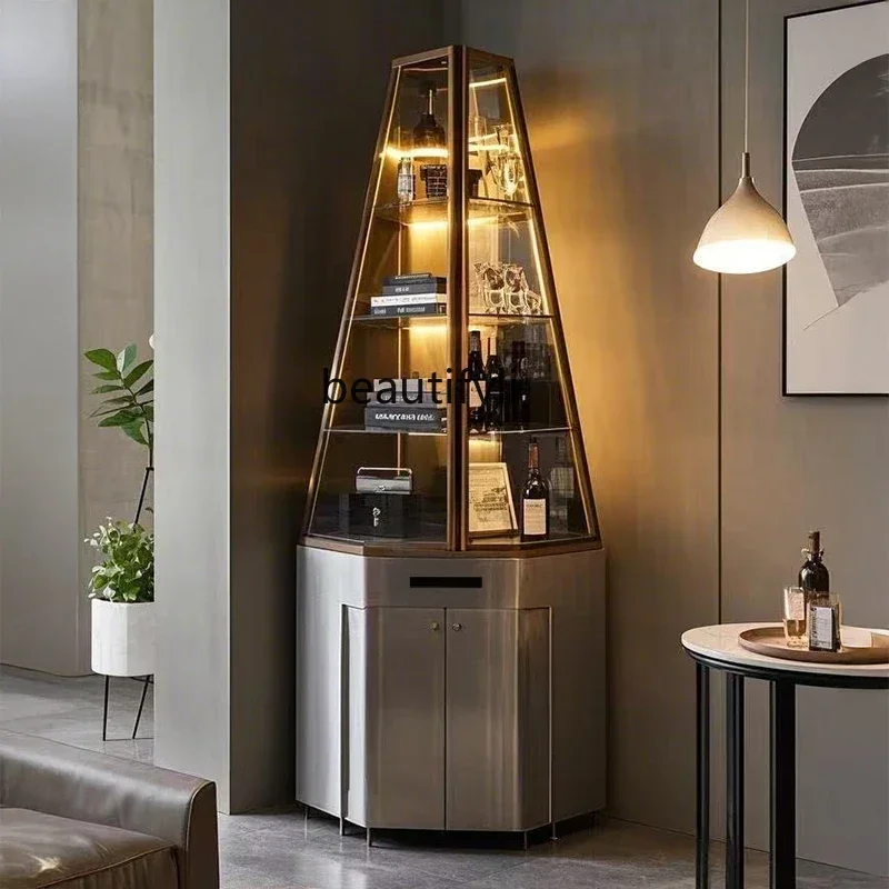 

light luxury solid wood corner cabinet modern simplicity, glass, living room locker luxury corner cabinet