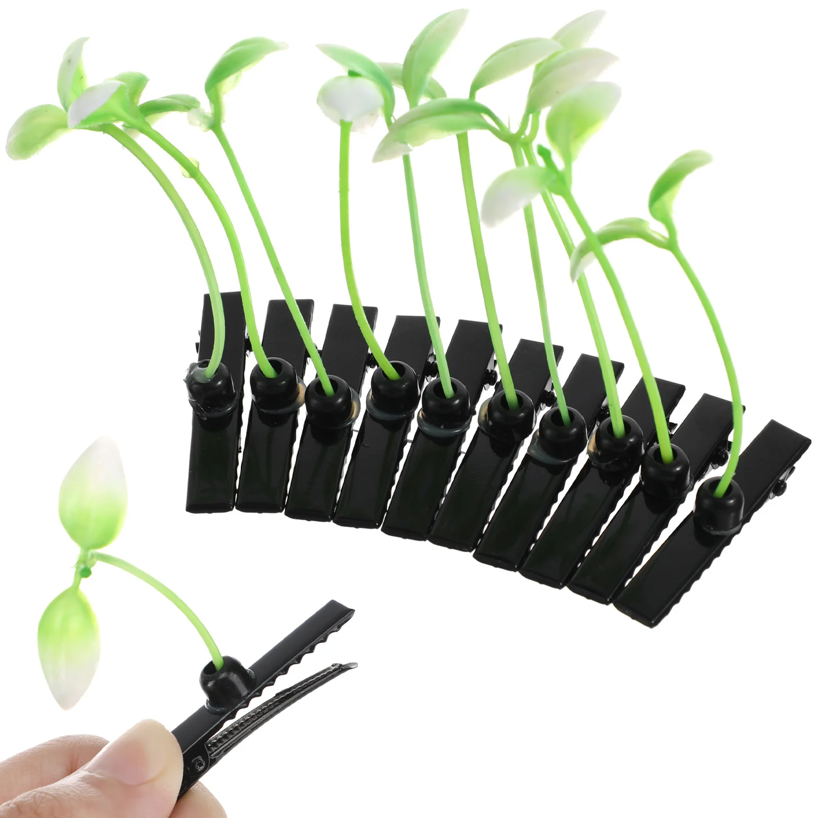 

10Pcs Cute Sprout Hair Clips for Women Girls Sweet Delicate Headwear Simple Metal Pe Hairpin Party Festival Accessory Green