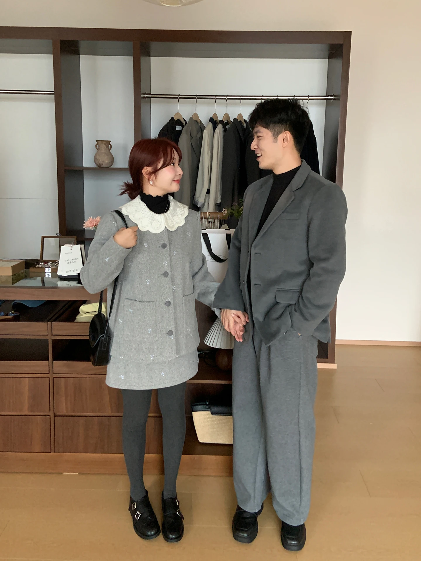 

Корейский шерстяной комплект больших размеров, женский хлопковый топ с цветочной отделкой, юбка на пуговицах, длинный све, теплый Thiened