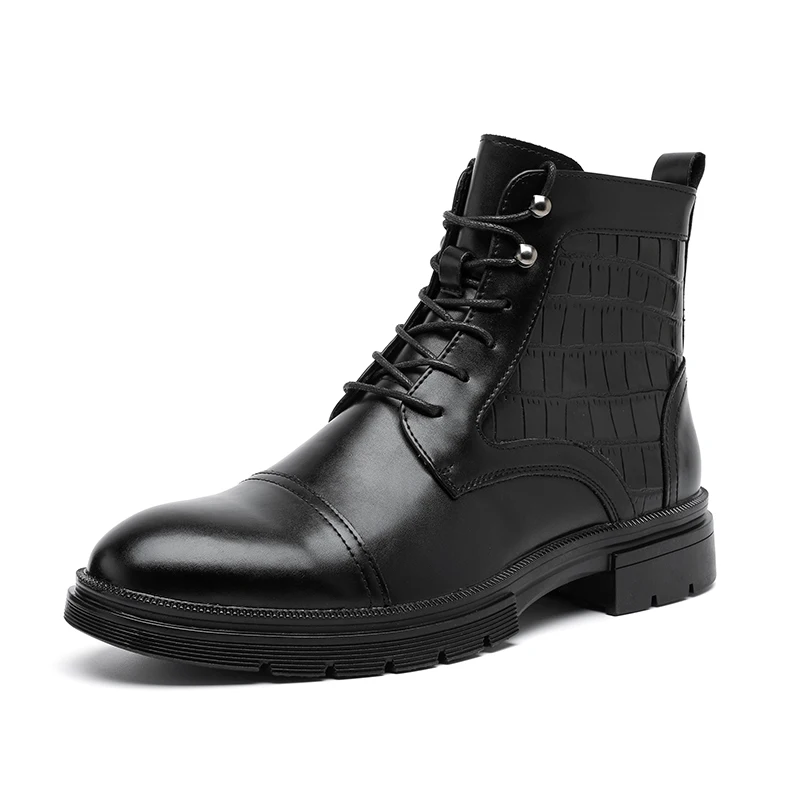 Men High Top Boots PU Splicing Low Heel Trendy Bare Boots Classic Business Men Boots Sizes 38-46