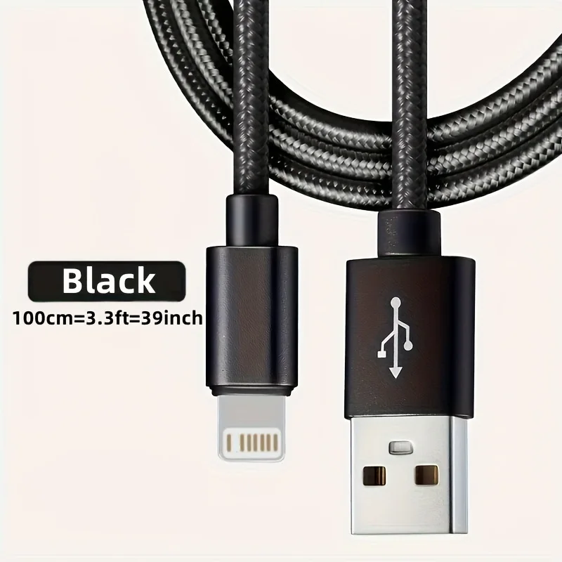 5Pcs Fabric Nylon Fast Charging USB Charger Cable For iPhone 14 13 12 11 Xs Max 8 7 6 Plus iPad Mobile Phone Long Data Cord 1m