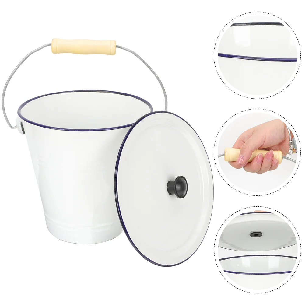 

Enamel Bucket With Lid White Heavy Duty Metal Pail For Household Storage Milk Paint Water Sand Ice Drink Party Flower Vase