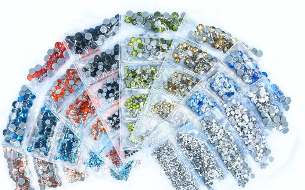 40 Colors 1000pcs Mix size hotfix nail art Rhinestone Crystal SS6-SS30 Glass Strass Hotfix Iron On Rhinestones Decoretion