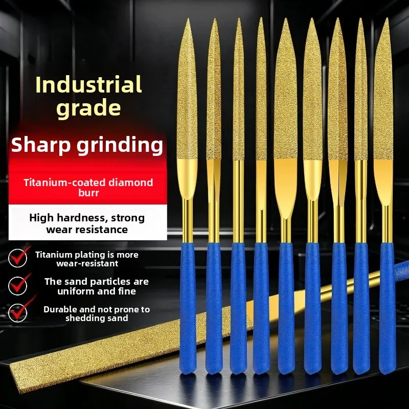 Industrial Grade Titanium Plated Diamond Assorted File / Mini Needle File / Metal Jade Deburring Trimming Polishing Hand Tool