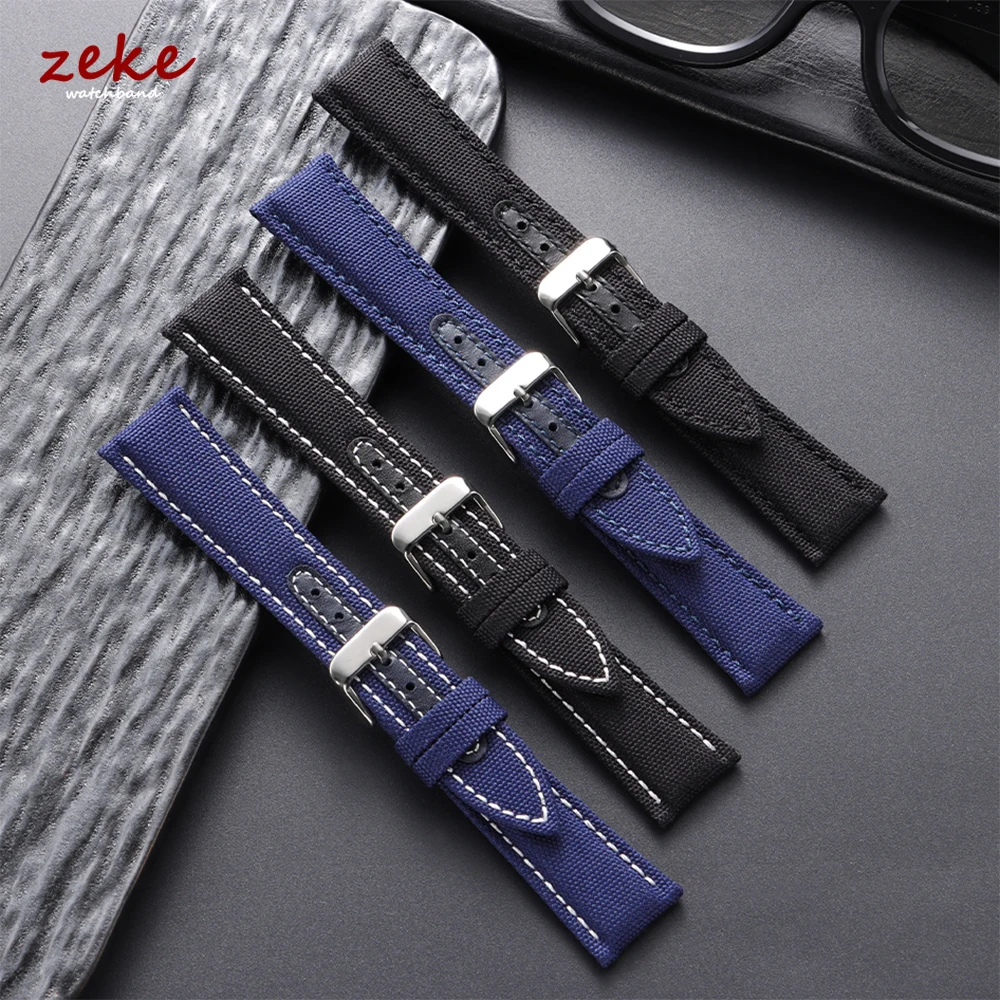 Sailcloth Uhrenarmband 20 mm 22 mm für Omega für Seiko Nylon Leder Stitching Bands Schnellverschluss-Armband Smartwatch-Armband