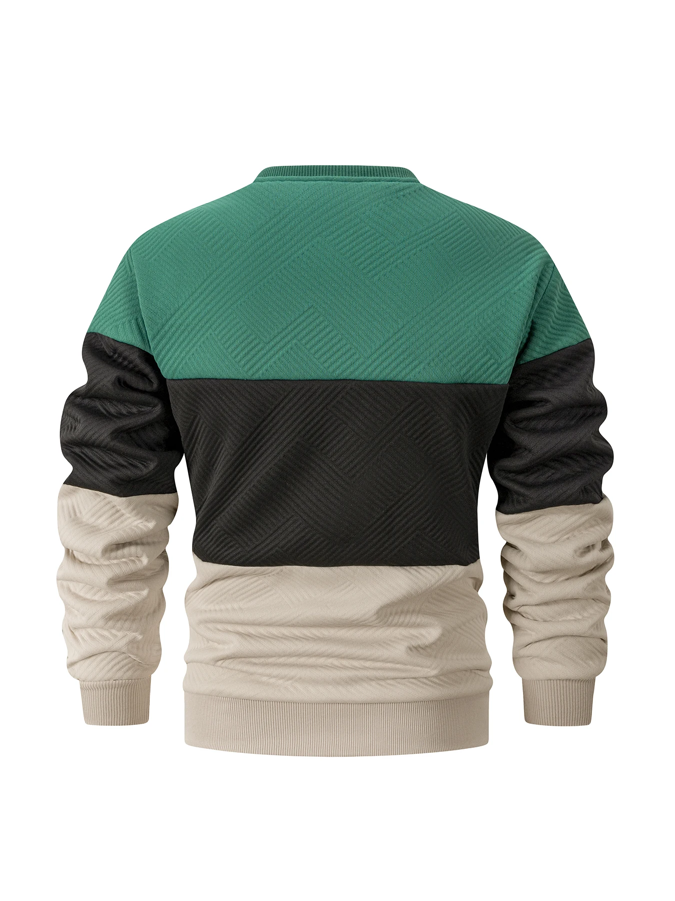 Men's Color Block Sweatshirt Fleece Lined Crew Neck Warm  and Think Pullover Jacquard Textured Casual Tops Daily Wear