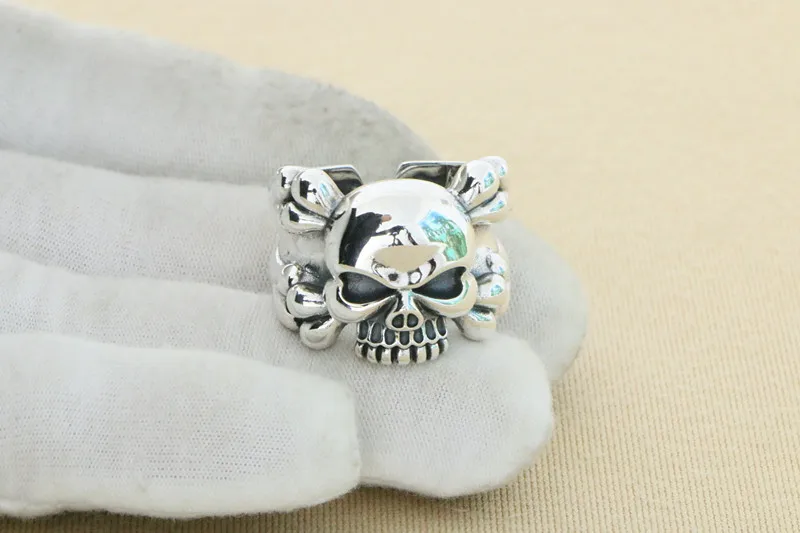 Anillo de Plata de Ley 925 con apertura de cabeza de Calavera, trendsetter de plata tailandesa, anillo grande, hecho a mano, retro, desgastado, grueso y dominante, motorc