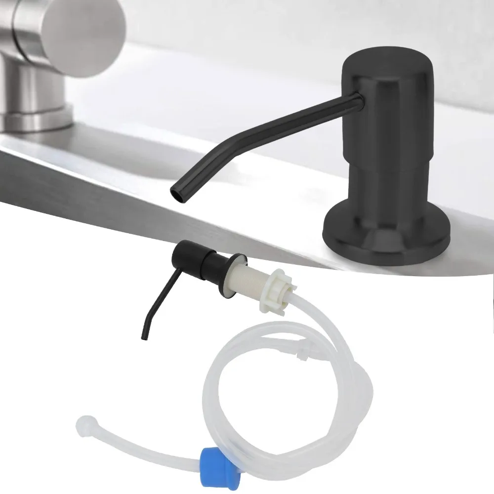 Stainless Steel Soap Dispenser Pump Matte Black 3.94ft Extension Tube Sink Soap Dispenser Built In Pump Head