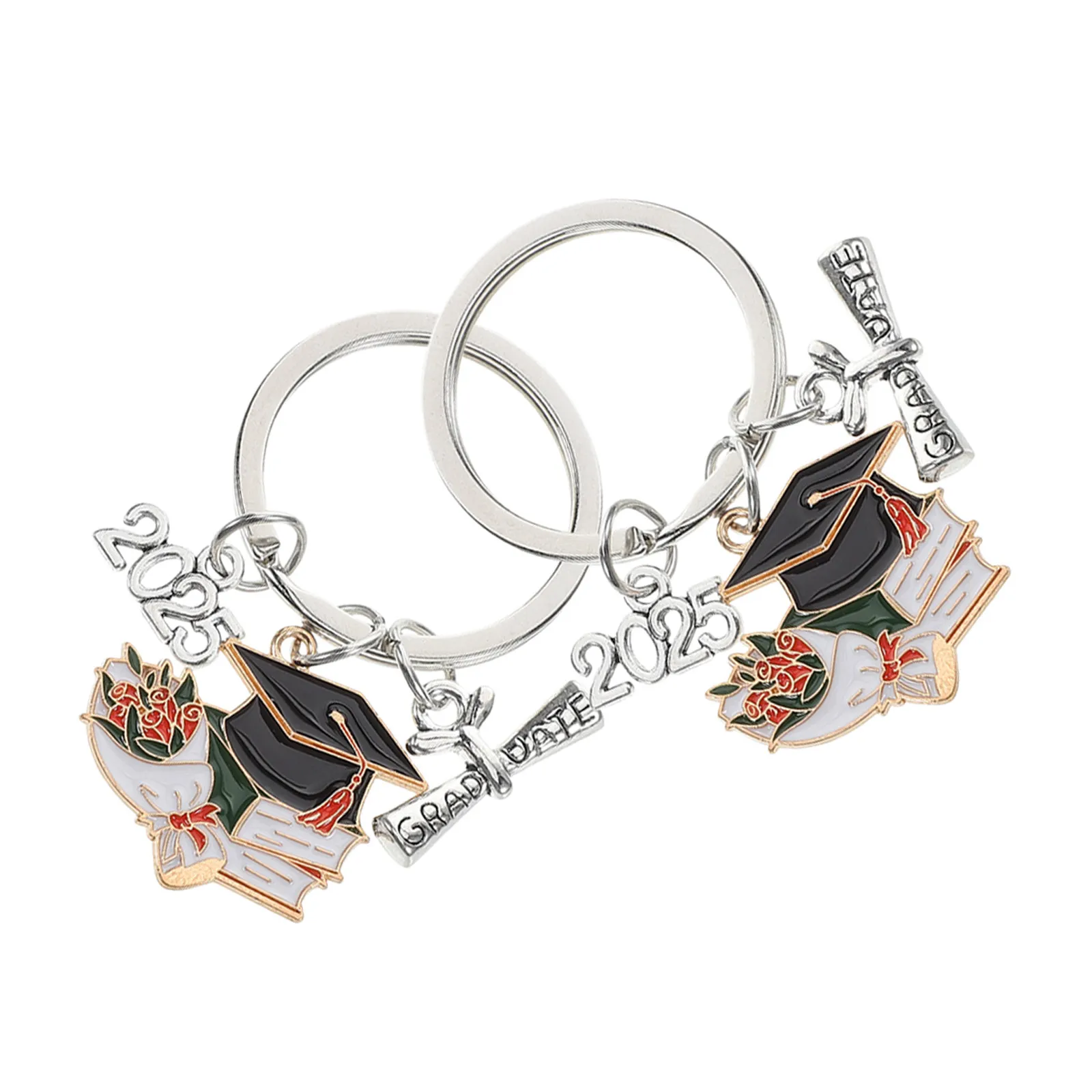 2Pcs 2025 Graduation Keychain Alloy Bachelor Cap Book Design Inspirational Graduation Season Key Holder Class of 2025 Keyring