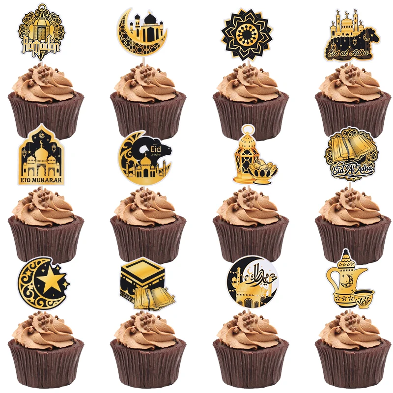 

12/36Pcs Eid Mubarak Cupcake Topper Moon Star Mosque Cake Dessert DIY Decoration Islamic Muslim Party Baking Tool Ramadan 2025