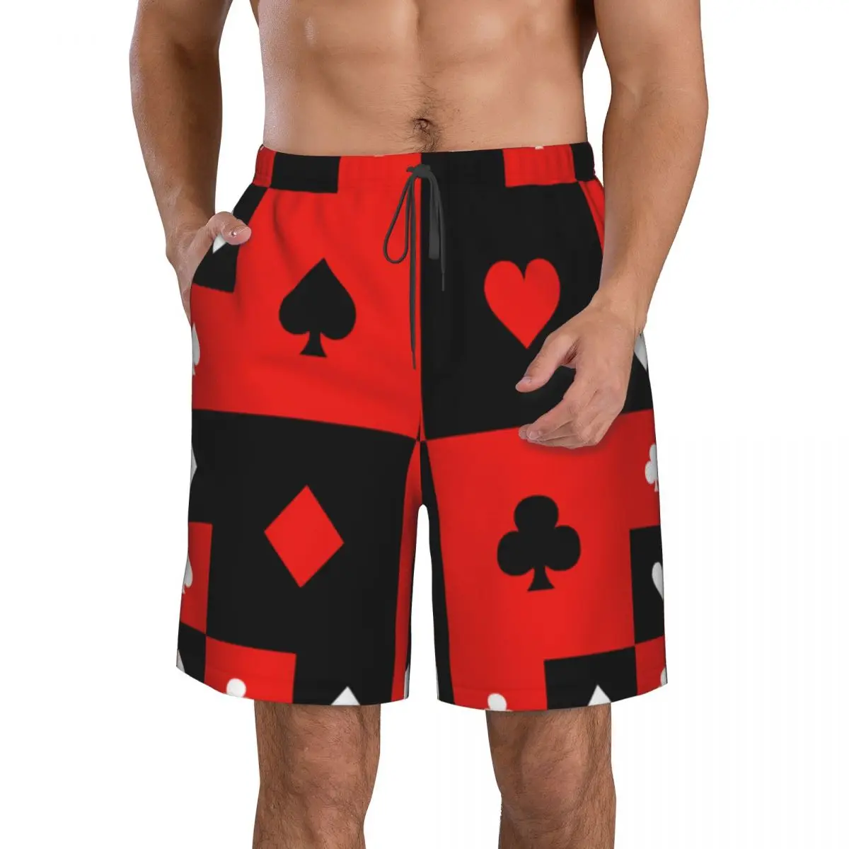 Swimsuit Beach Quick Drying Trunks Card Suits Chess Board Background Swimwear Briefs Board Shorts Beachwear