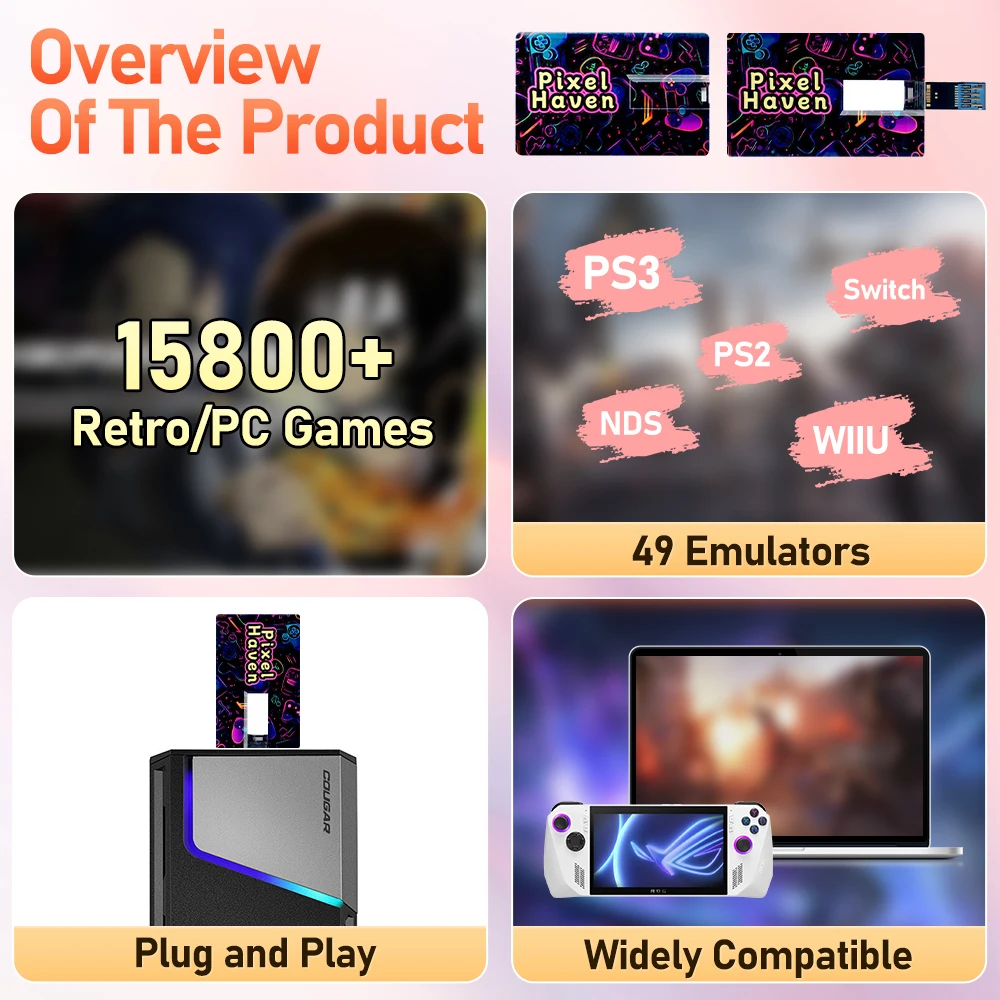 256G Game Card With 15800+ Retro&PC Games Plug&Play Retro Gaming Card For PS3/PS2/Switch/WIIU/NDS/SNES for Windows PC&Handheld