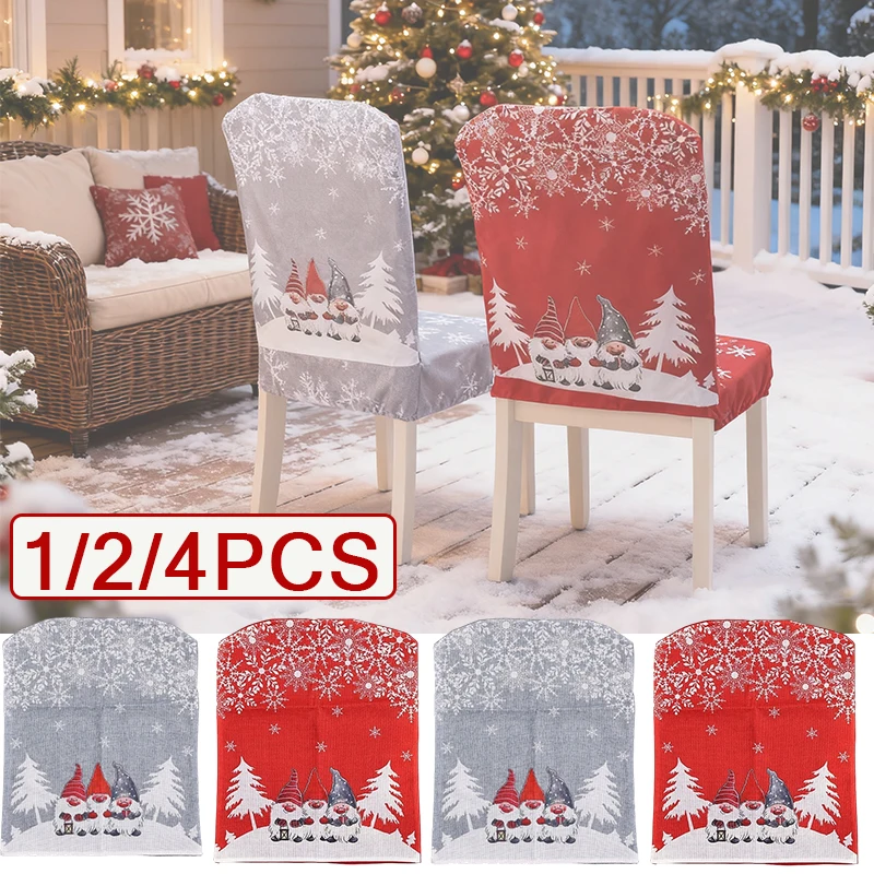 

Christmas Snowflake Design Xmas Chair Slipcovers,Durable Fabric Chair Protectors for Christmas DinnerTable Decoration크리스마스 의자 커버