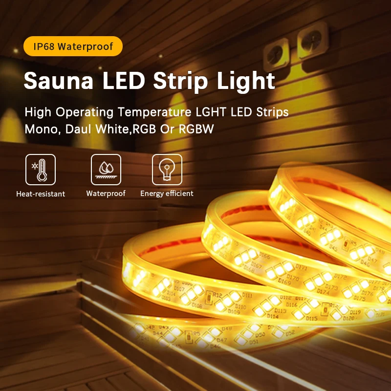 Sauna Ip68 Waterdichte Lichtstrip Ledstrip 105c Hoge Temperatuur Flexibele Siliconen Bestand Tegen Hoge Temperaturen