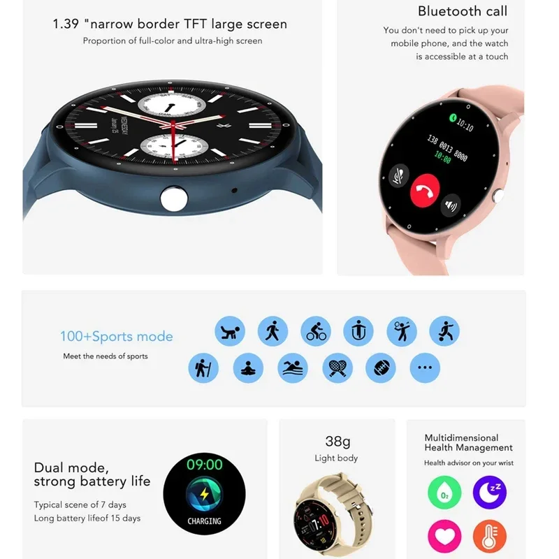 2024 Nieuwe Slimme Horloge Vrouwen Mannen Dame Gift Fitness Bluetooth Oproep Hartslagmeter Waterdichte Smartwatch Sport Voor IOS Android