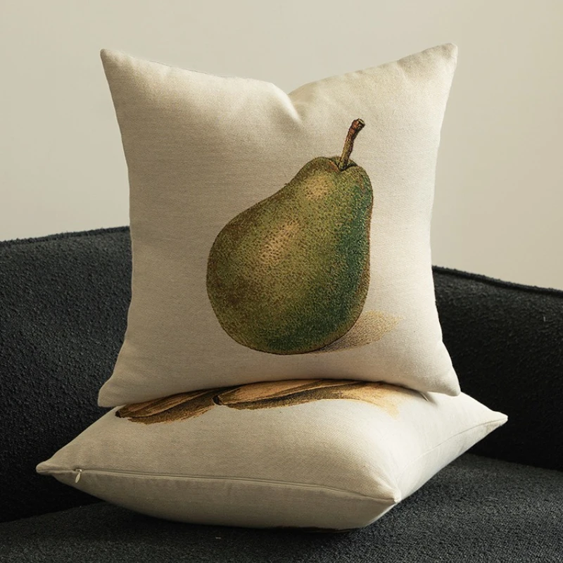 Vintage Fruit Illustration Throw Pillow with Insert Blueberry, Banana, Grape & Pear Decorative Cushion for Home Sofa Living Room