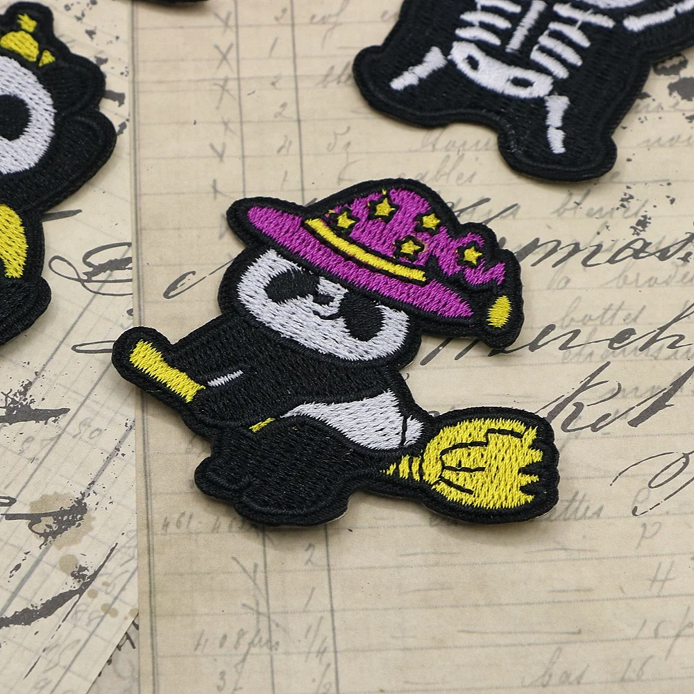 Leuke Panda Geborduurde Patch Pompoen Doek Patch Halloween Fun Hot Melt Sticker Kerst Kleding Decoratie Patch
