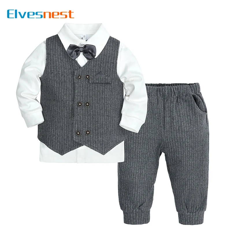 European and American Style Kids Boys Outfits Cotton Long Sleeve Shirt Pants Vest 3 Pcs Spring Children Clothing Sets 1-4 Years