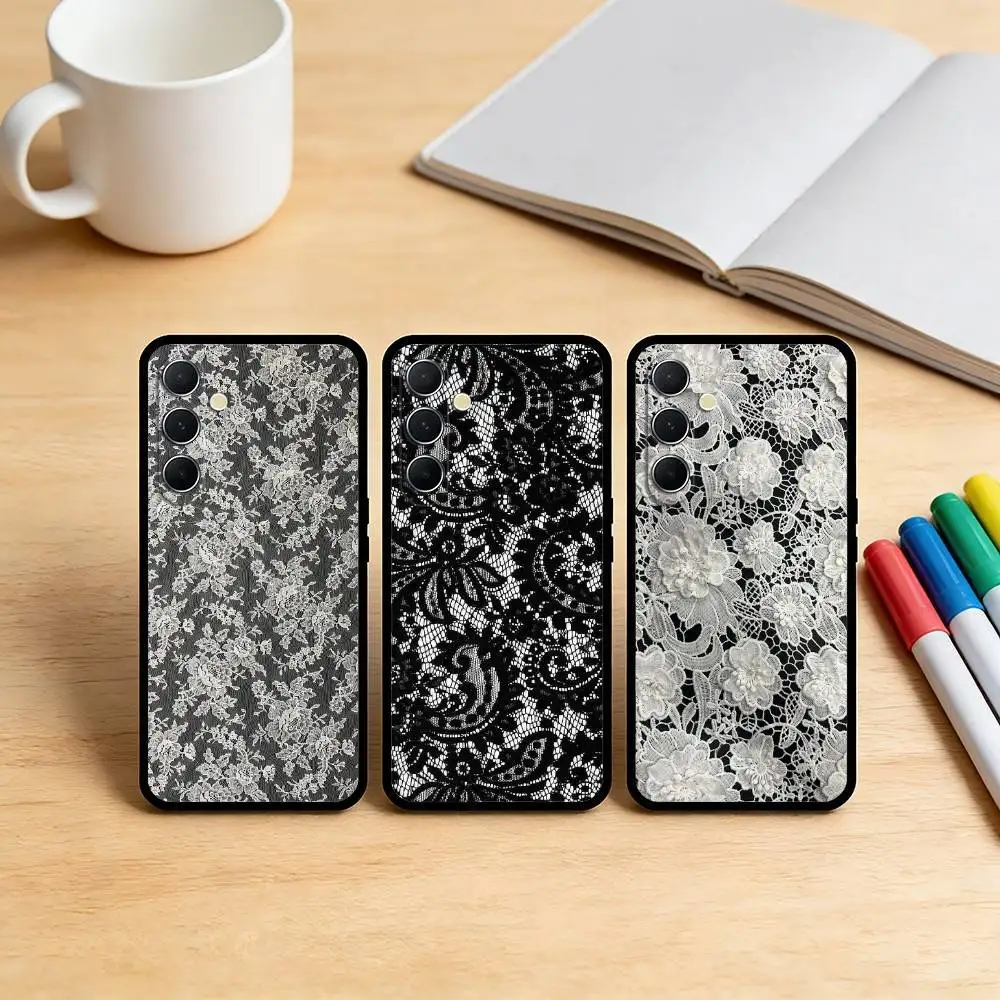 

AAA Elegant Romantic White Lace Phone Case For Samsung S25,S24,S21,S22,S23,S30,Ultra,S20,Plus,Fe,Note,10,9,5G Black Cover