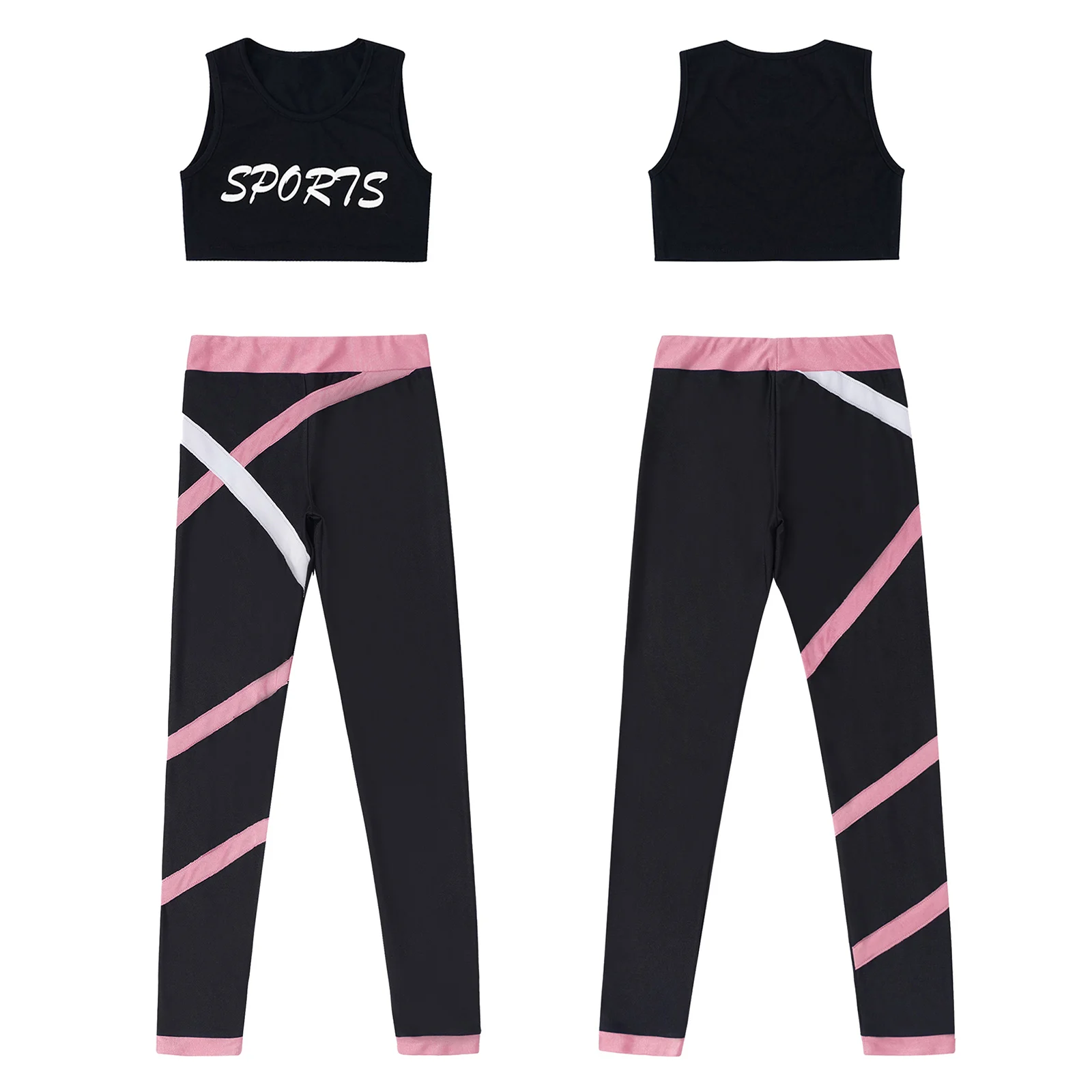 Girls Ballet Outfits Summer Kids Yoga Sets Gym Suits Sleeveless Tracksuits Crop Top with Leggings for Dance Fitness Sportswear - Image 6