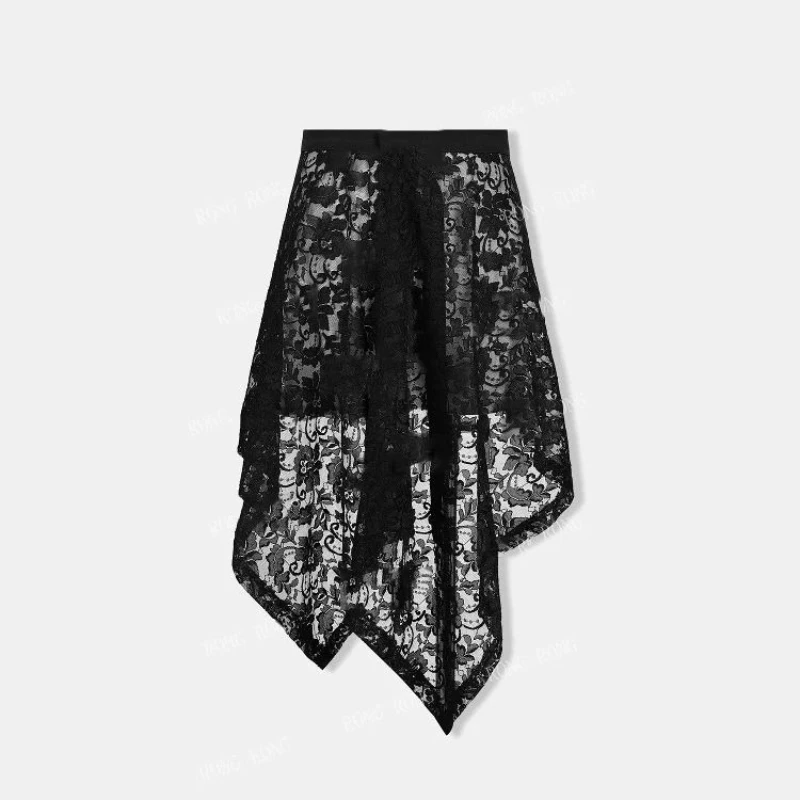

Deeptown Sexy Lace Black Skirts for Women See Through Vintage Boho Short Skirts Tulle Elegant Irregular Y2k Skirt Aesthetics