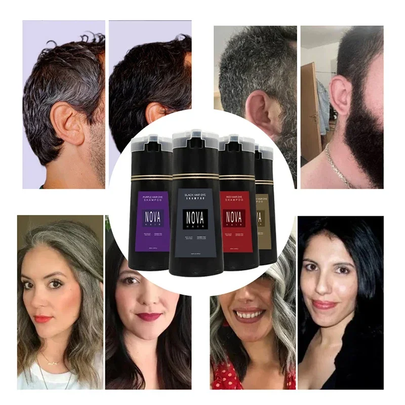 

200ml Nova Hair Dye Shampoo 3-in-1 Hair Coloring Shampoo Instant Dye Shampoo Men Women Natural Fast White Hair Dyed Black Hair