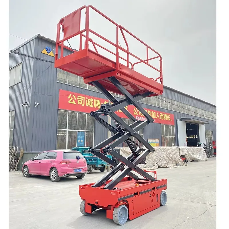 Customized 450kg 5.8m Electric Articulated Hydraulic Lift Anti-skid Steel Rough Terrain Wheels Engine Mobile Aerial Self Scissor